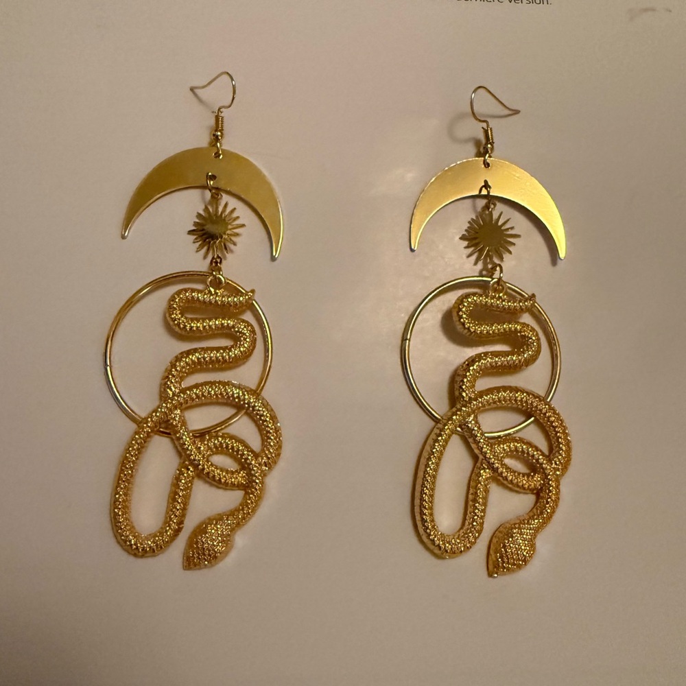 Unique Gold Snake Dangle Earrings
